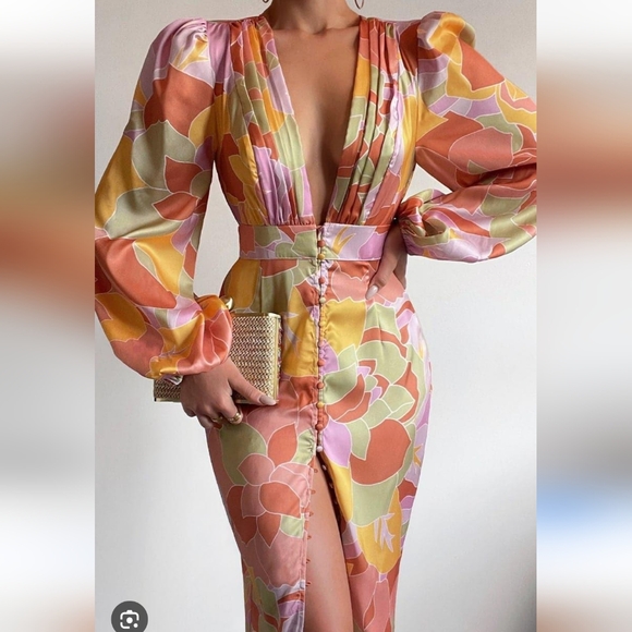 $91 Runway The Label Floral Dress Satin Mindy Rapture Dress - Picture 3 of 5